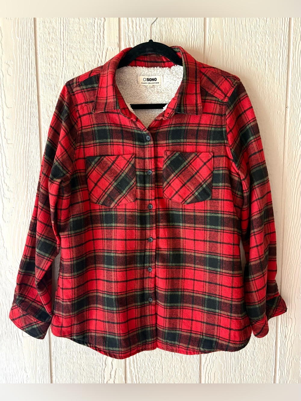 Ci Sono Cabin Red Black Plaid Sherpa Lined Flannel Shacket Jacket Size XL